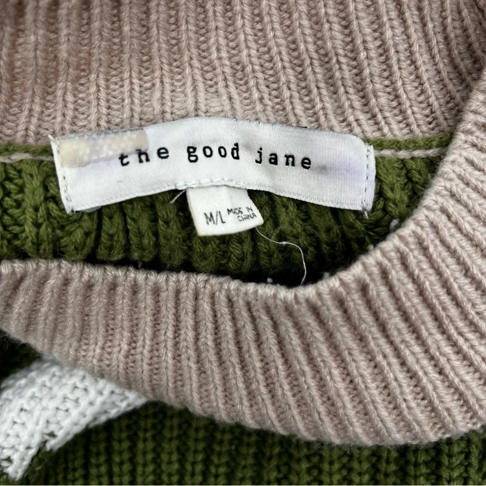 The Good Jane Crew Neck Sweater Olive, Cream, and Taupe Medium Large